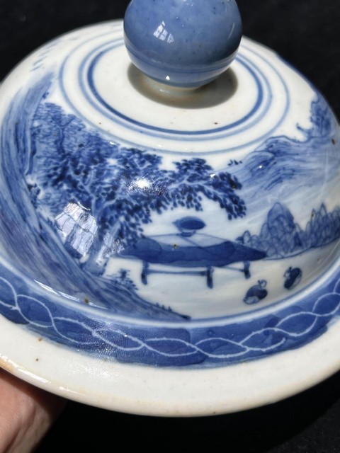 古玩陶瓷樓臺亭閣人物山水紋青花將軍罐真品鑒賞圖