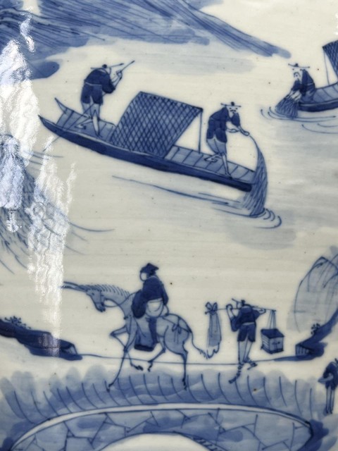 古玩陶瓷樓臺亭閣人物山水紋青花將軍罐真品鑒賞圖