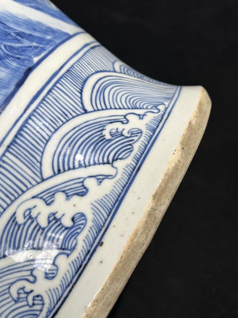 古玩陶瓷樓臺亭閣人物山水紋青花將軍罐真品鑒賞圖