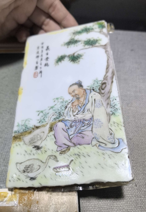 古玩陶瓷晚清民國(guó)粉彩人物故事紋瓷板拍賣，當(dāng)前價(jià)格5980元