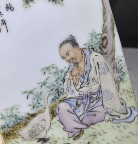 古玩陶瓷晚清民國(guó)粉彩人物故事紋瓷板拍賣，當(dāng)前價(jià)格5980元