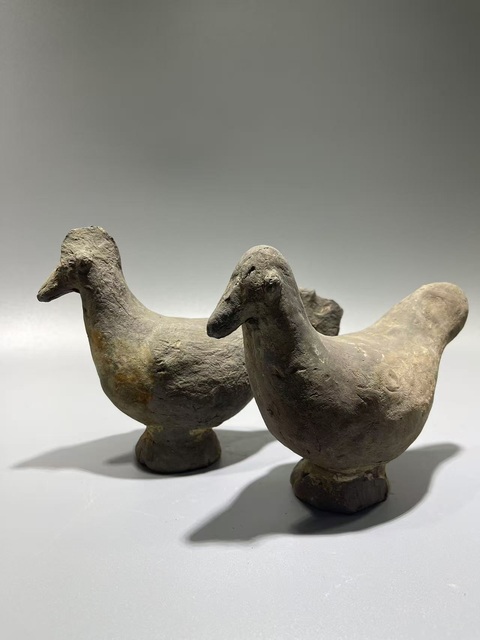 古玩陶瓷秦·灰陶雞（一公一母） 真品鑒賞圖