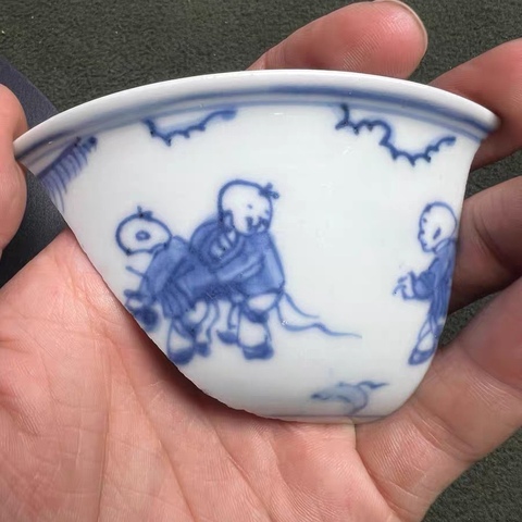 古玩陶瓷成化青花嬰戲瓷片真品鑒賞圖