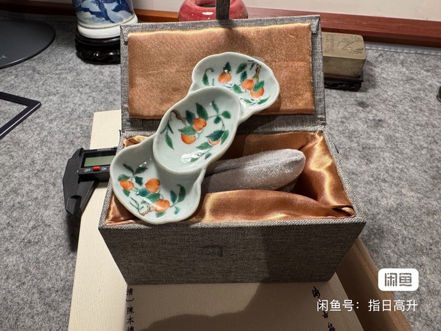 古玩陶瓷清道光 粉彩櫻桃紋茶船真品鑒賞圖