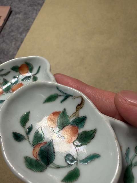 古玩陶瓷清道光 粉彩櫻桃紋茶船真品鑒賞圖