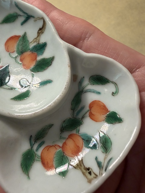 古玩陶瓷清道光 粉彩櫻桃紋茶船真品鑒賞圖