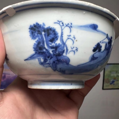 古玩陶瓷青花山水紋碗真品鑒賞圖