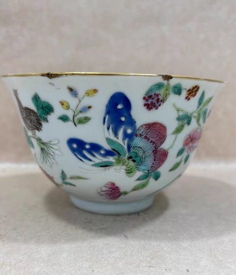 古玩陶瓷道光細(xì)路粉彩茶碗真品鑒賞圖