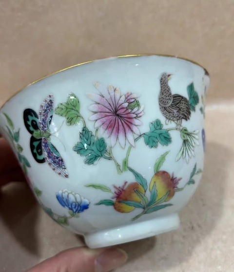 古玩陶瓷道光細(xì)路粉彩茶碗真品鑒賞圖