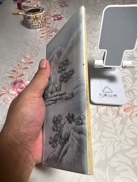 古玩陶瓷粉彩雪景山水瓷板真品鑒賞圖