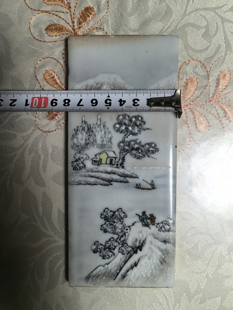 古玩陶瓷粉彩雪景山水瓷板真品鑒賞圖