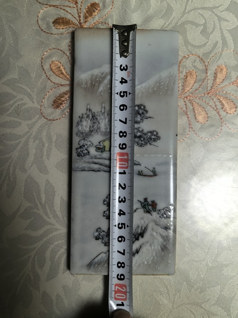 古玩陶瓷粉彩雪景山水瓷板真品鑒賞圖