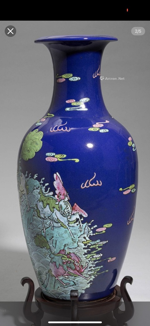 古玩陶瓷祭藍(lán)釉粉彩瓶真品鑒賞圖