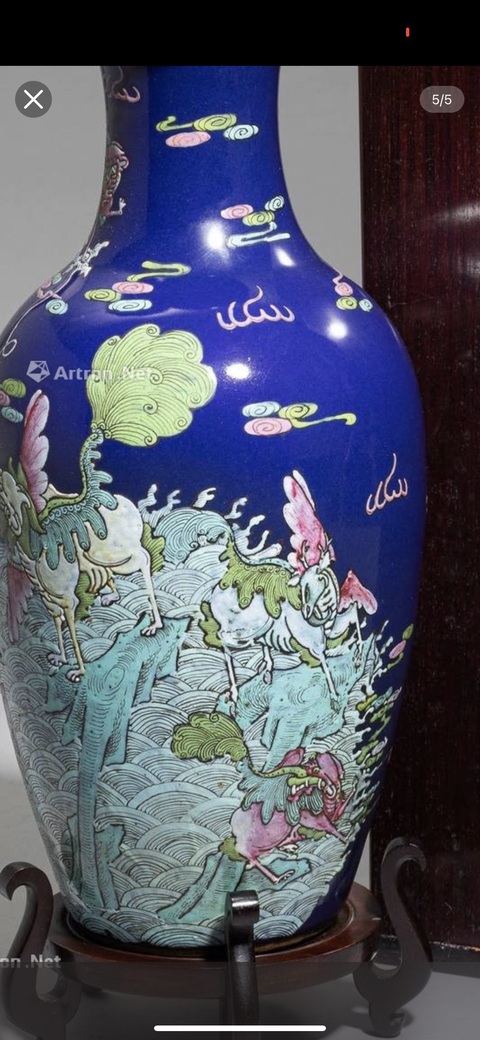 古玩陶瓷祭藍(lán)釉粉彩瓶真品鑒賞圖