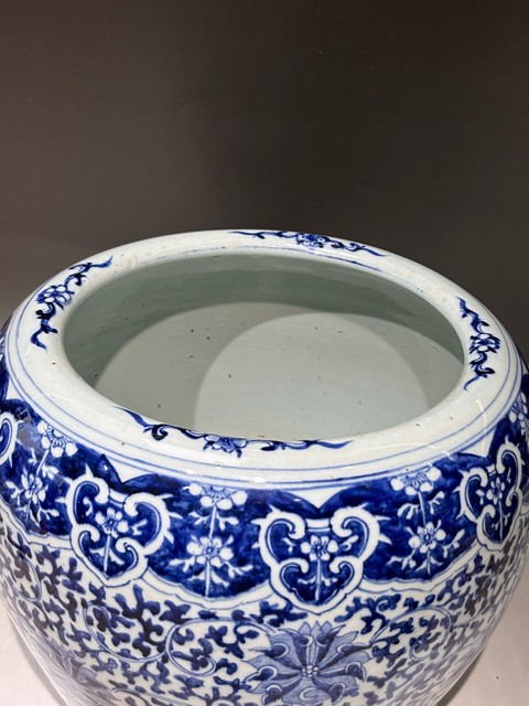 古玩陶瓷青花纏枝花卉紋畫缸真品鑒賞圖