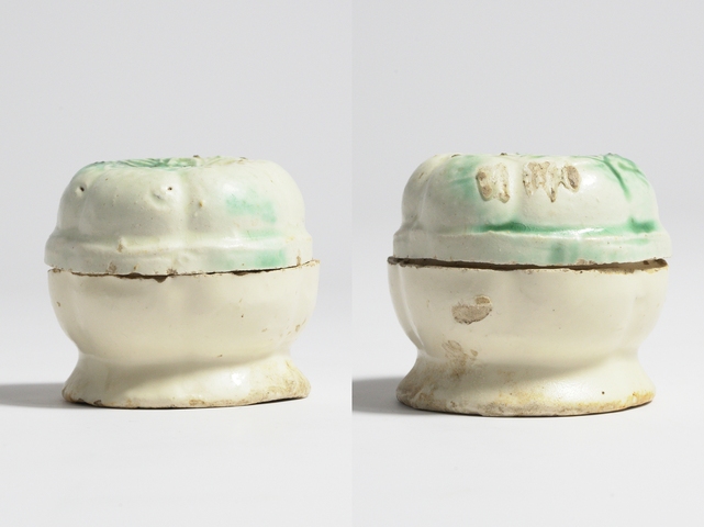 古玩陶瓷白釉綠彩蓋盒真品鑒賞圖
