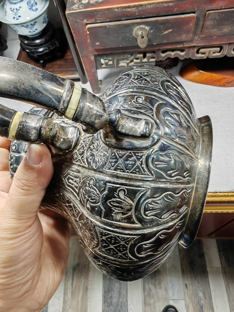 古玩雜項19世紀（1846）英國倫敦925純銀壺真品鑒賞圖