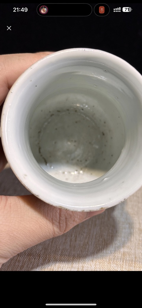 古玩陶瓷淺絳油彩花鳥紋渣斗真品鑒賞圖