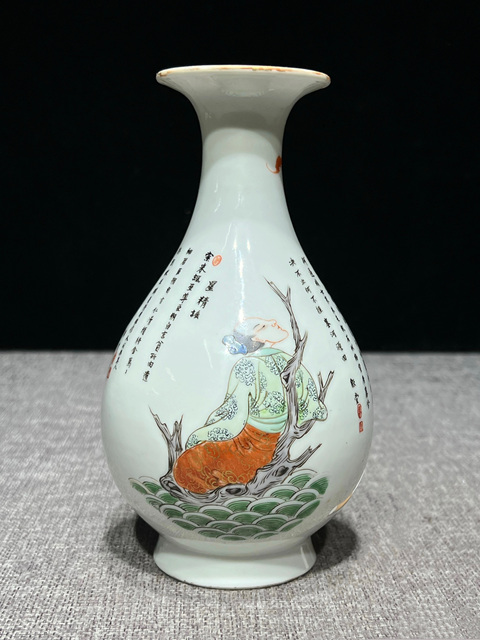 古玩陶瓷晚清民國 粉彩無雙譜人物玉壺春瓶拍賣，當前價格15777元