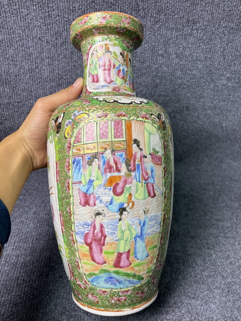 古玩陶瓷廣彩開窗人物故事紋棒槌瓶拍賣，當前價格5888元