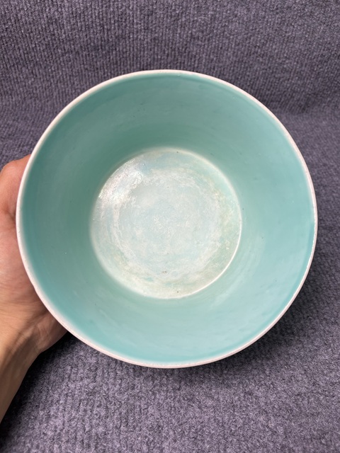 古玩陶瓷內松石綠釉外黃地粉彩雙龍戲珠紋缸拍賣，當前價格6588元