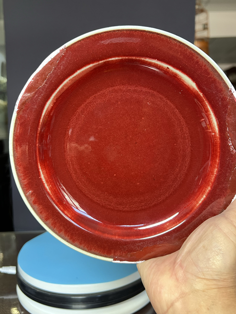 古玩陶瓷清中期 郎窯紅釉折沿洗真品鑒賞圖