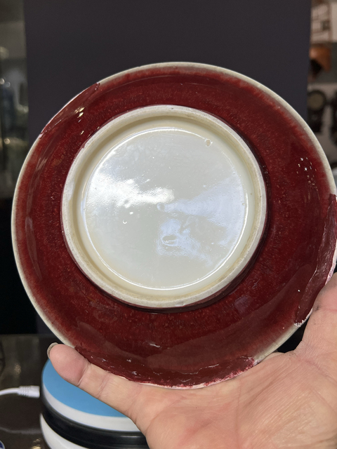 古玩陶瓷清中期 郎窯紅釉折沿洗真品鑒賞圖