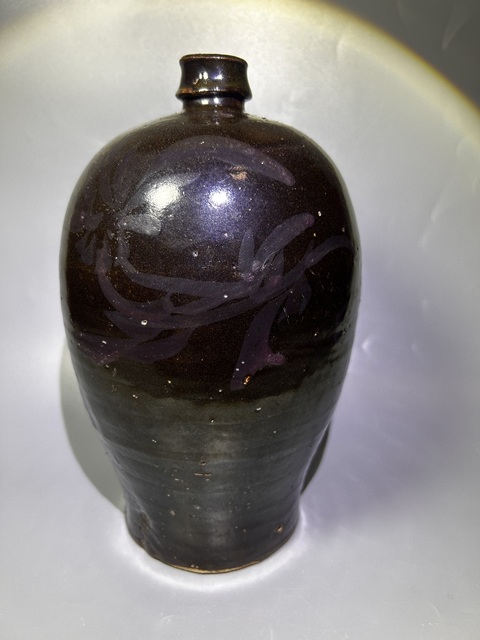 古玩陶瓷磁州窯鐵銹紫彩梅瓶真品鑒賞圖