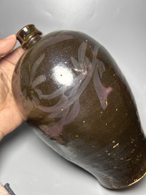 古玩陶瓷磁州窯鐵銹紫彩梅瓶真品鑒賞圖