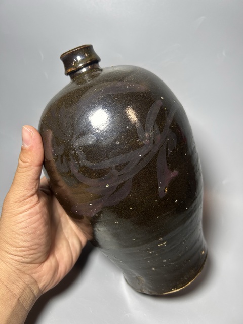 古玩陶瓷磁州窯鐵銹紫彩梅瓶真品鑒賞圖