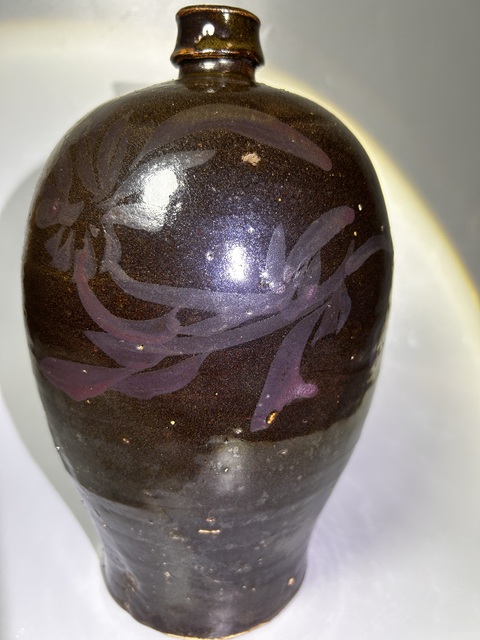 古玩陶瓷磁州窯鐵銹紫彩梅瓶真品鑒賞圖