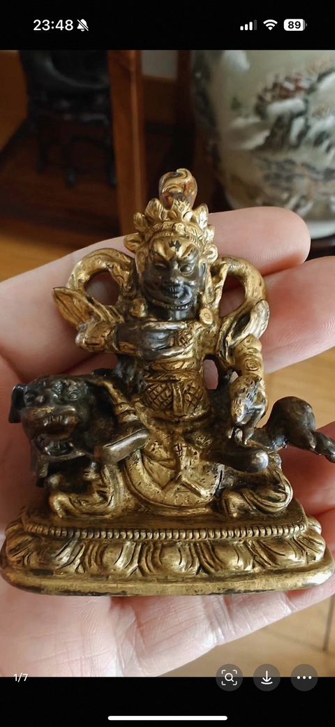 古玩銅器財寶天王像真品鑒賞圖