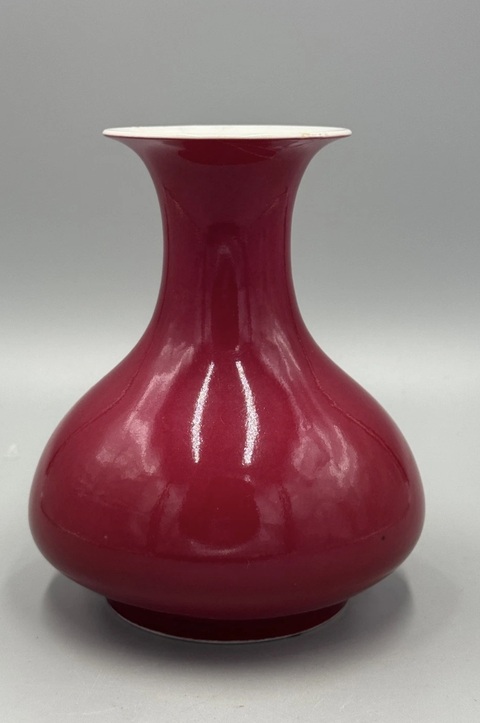 古玩陶瓷胭脂紅釉玉壺春瓶真品鑒賞圖