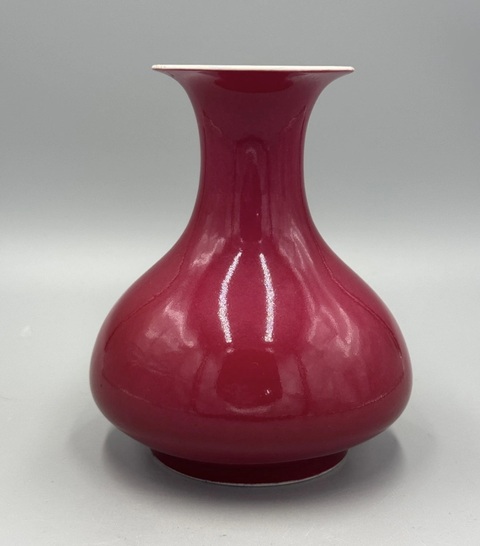 古玩陶瓷胭脂紅釉玉壺春瓶真品鑒賞圖