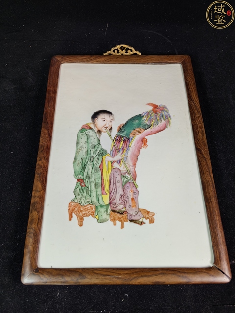古玩陶瓷粉彩吹簫引鳳圖瓷板真品鑒賞圖