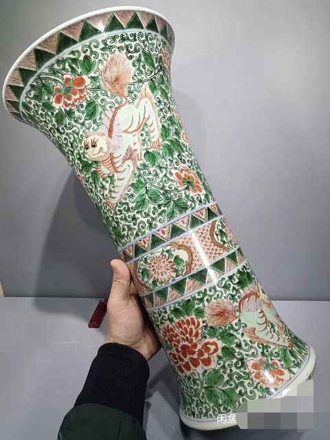 古玩陶瓷晚清五彩花觚真品鑒賞圖