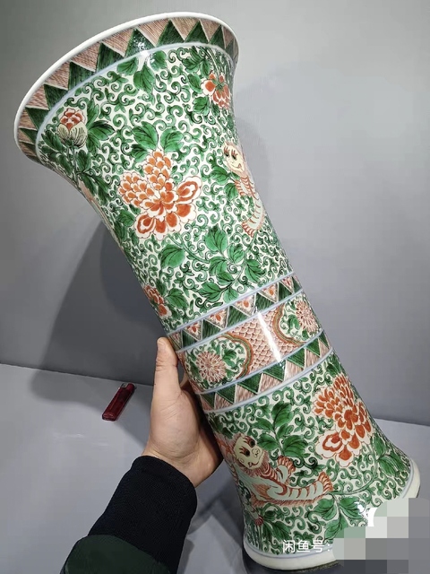 古玩陶瓷晚清五彩花觚真品鑒賞圖