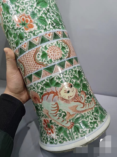 古玩陶瓷晚清五彩花觚真品鑒賞圖