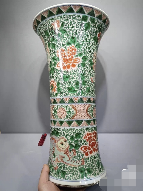 古玩陶瓷晚清五彩花觚真品鑒賞圖