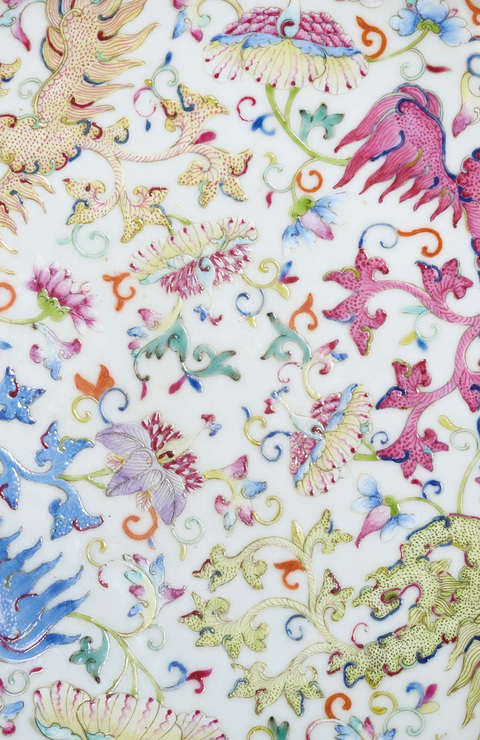 古玩陶瓷夔鳳紋粉彩盤(pán)真品鑒賞圖