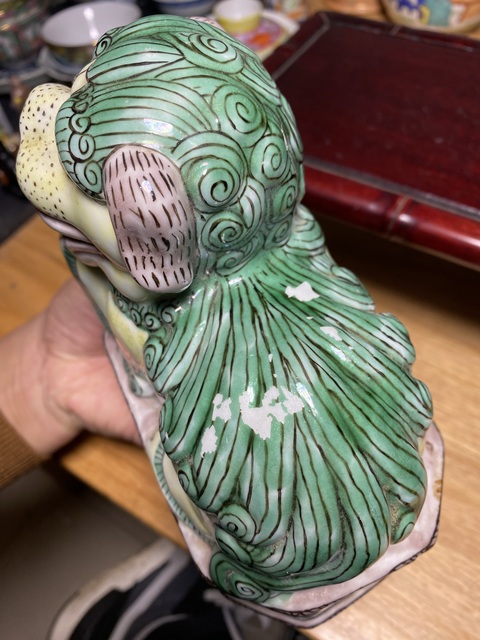 古玩陶瓷素三彩獅子香薰真品鑒賞圖