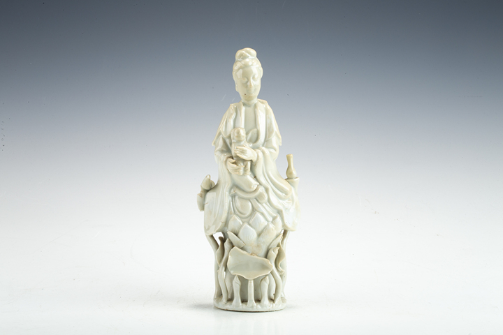 古玩陶瓷晚清民國·白釉送子觀音塑像真品鑒賞圖