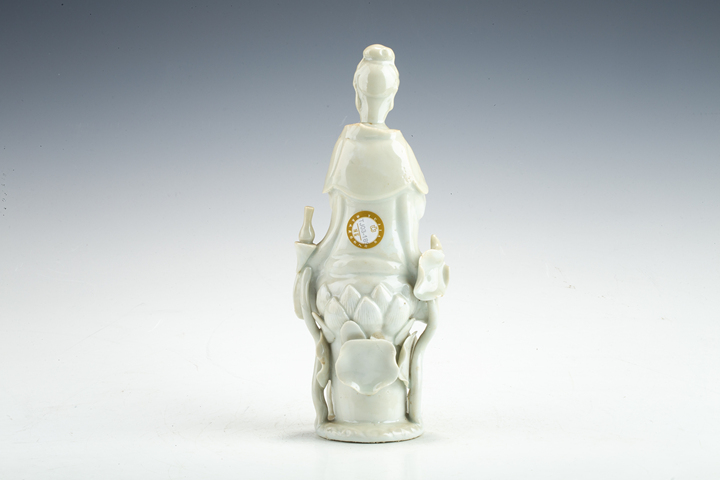 古玩陶瓷晚清民國·白釉送子觀音塑像真品鑒賞圖