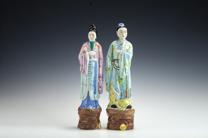 古玩陶瓷民國·粉彩韓湘子、何仙姑塑像拍賣，當前價格3188元