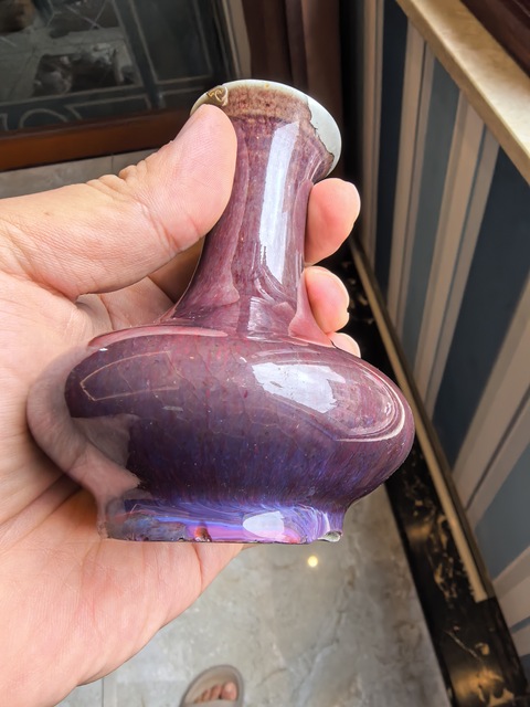 古玩陶瓷窯變紅釉荸薺瓶真品鑒賞圖