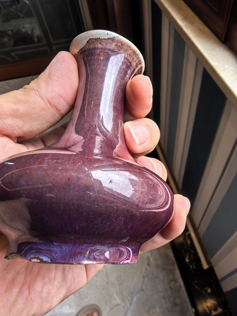 古玩陶瓷窯變紅釉荸薺瓶真品鑒賞圖