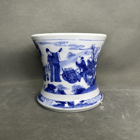 古玩陶瓷青花人物故事紋筆筒，注意品相真品鑒賞圖