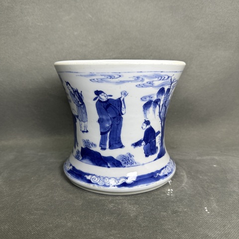 古玩陶瓷青花人物故事紋筆筒，注意品相真品鑒賞圖