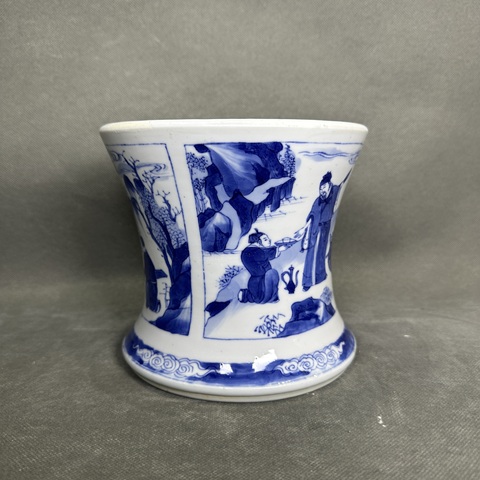 古玩陶瓷青花人物故事紋筆筒，注意品相真品鑒賞圖