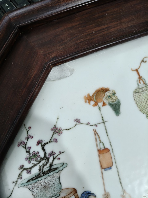 古玩陶瓷人物紋粉彩瓷板畫真品鑒賞圖